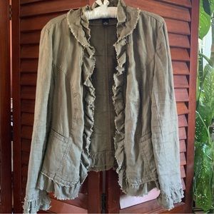 Army Green INC Concepts Raw Hem Top | Zippered Blazer | Light Jacket | Size XS